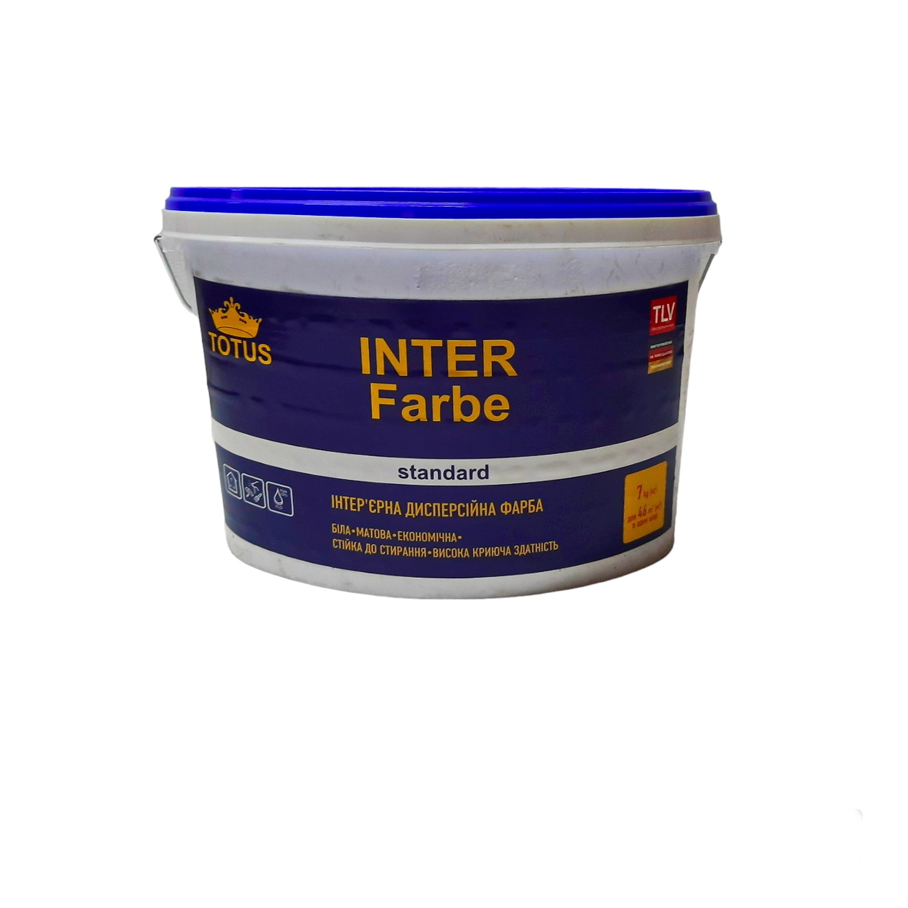 Фарба інтер'єрна TOTUS Inter Farbe Standard, інтер'єрна для стін та стель, латексна, акрилова, водоемульсійна, мат білий 7 кг